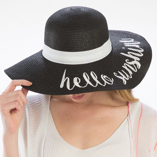 HATEGORY 'Hello Sunshine' Embroidery Straw Floppy Sun Hat