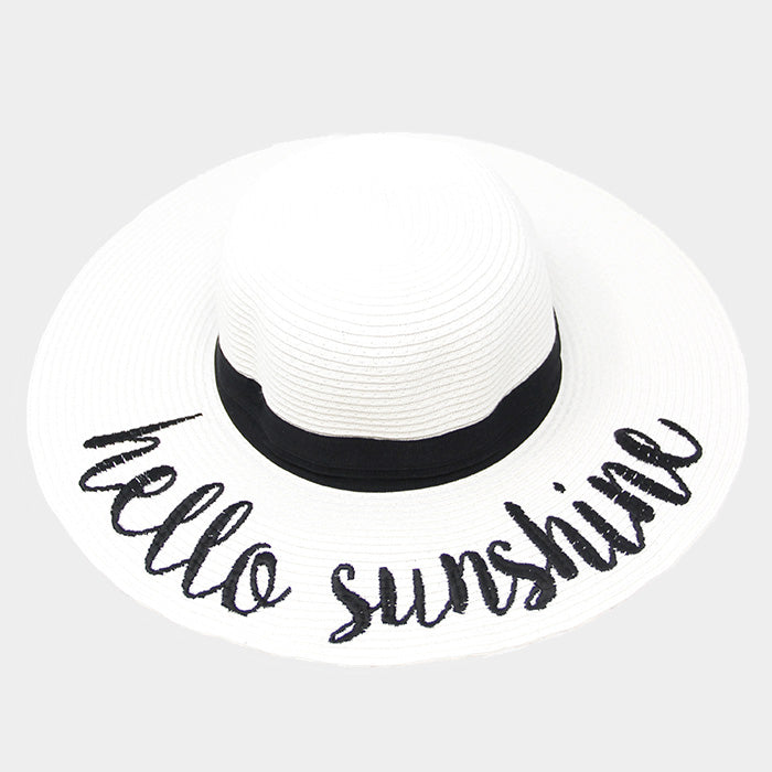 HATEGORY 'Hello Sunshine' Embroidery Straw Floppy Sun Hat