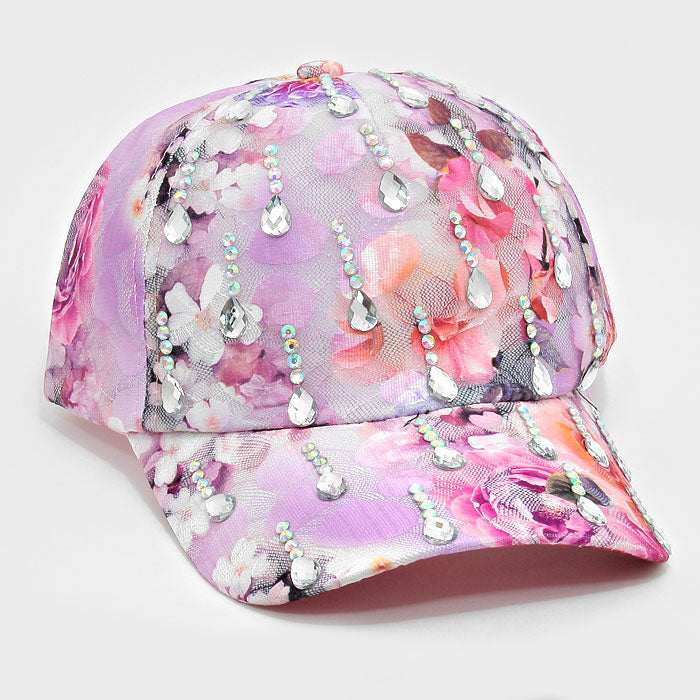 HATEGORY Teardrop Accented Flower Mesh Cap