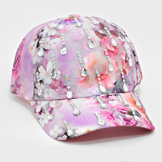 HATEGORY Teardrop Accented Flower Mesh Cap