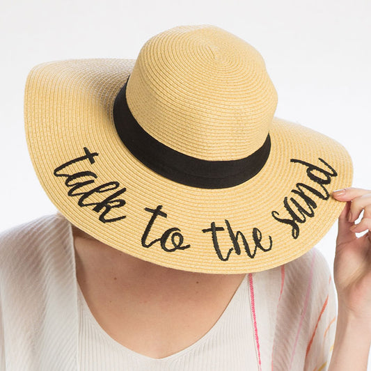 HATEGORY "Take to the Sand" Embroidery Straw Floppy Sun Hat
