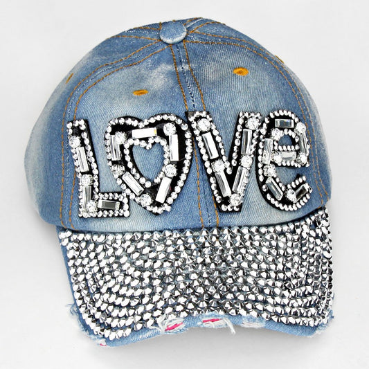 HATEGORY "LOVE" Embedded Bling Denim Cap