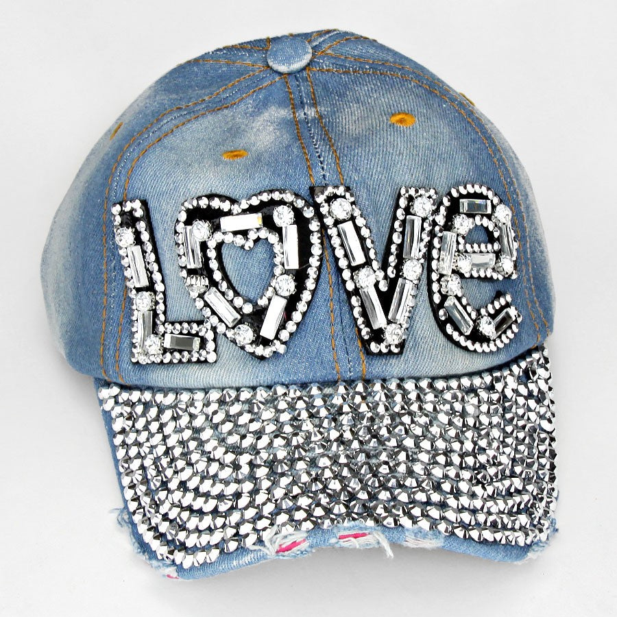 HATEGORY "LOVE" Embedded Bling Denim Cap
