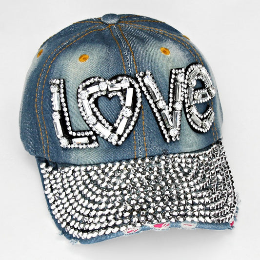 HATEGORY "LOVE" Embedded Bling Denim Cap
