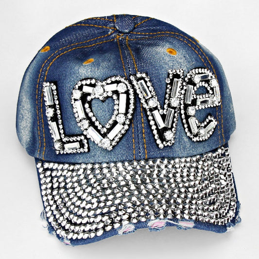 HATEGORY "LOVE" Embedded Bling Denim Cap