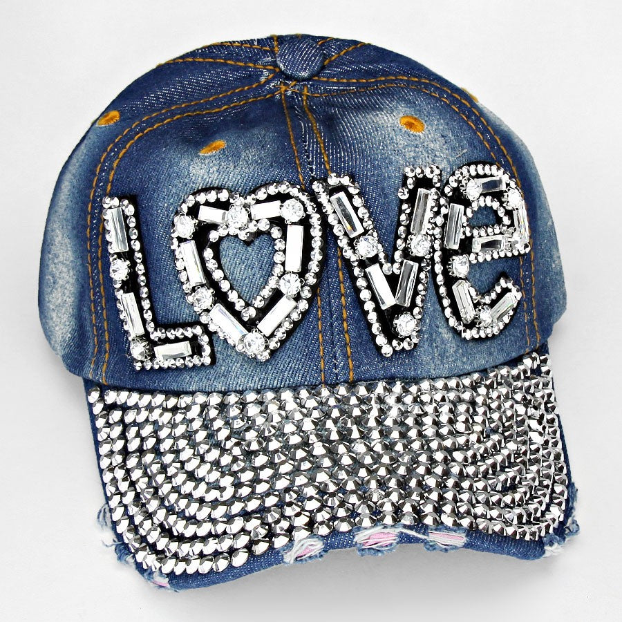 HATEGORY "LOVE" Embedded Bling Denim Cap