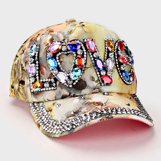 HATEGORY "Love" Blinged Flower Mesh Cap