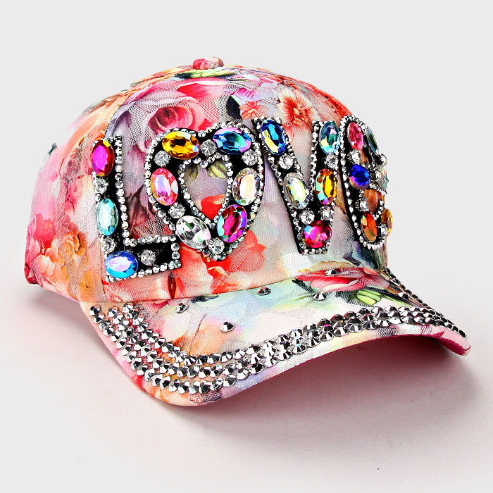 HATEGORY "Love" Blinged Flower Mesh Cap
