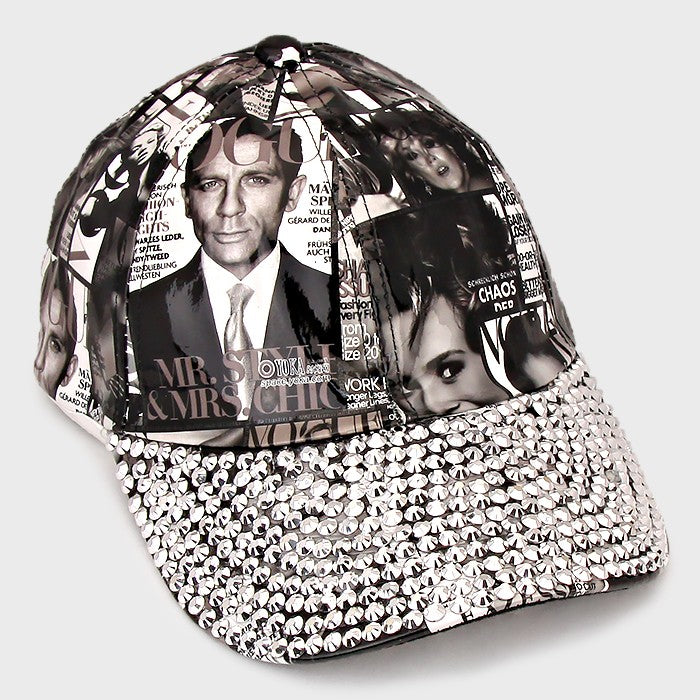 HATEGORY Magazine Print Blinged Stud Cap