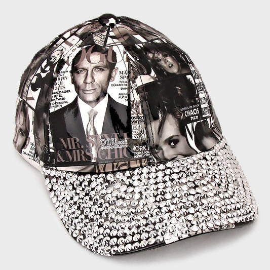 HATEGORY Magazine Print Blinged Stud Cap