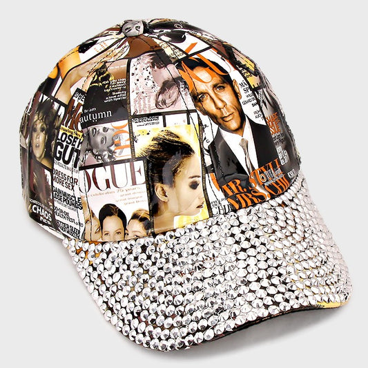 HATEGORY Magazine Print Blinged Stud Cap