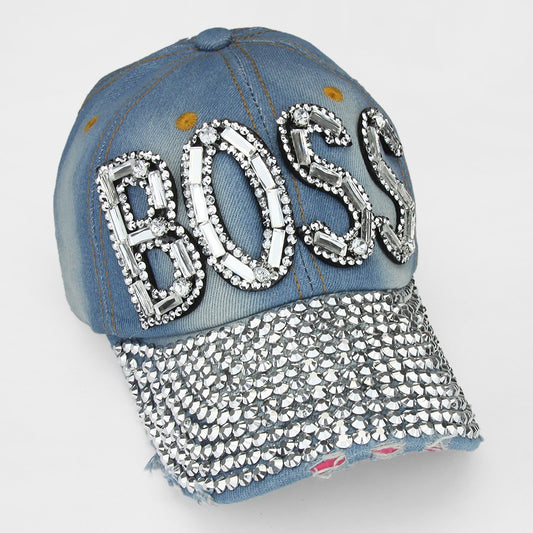HATEGORY "BOSS" Embedded Bling Denim Cap
