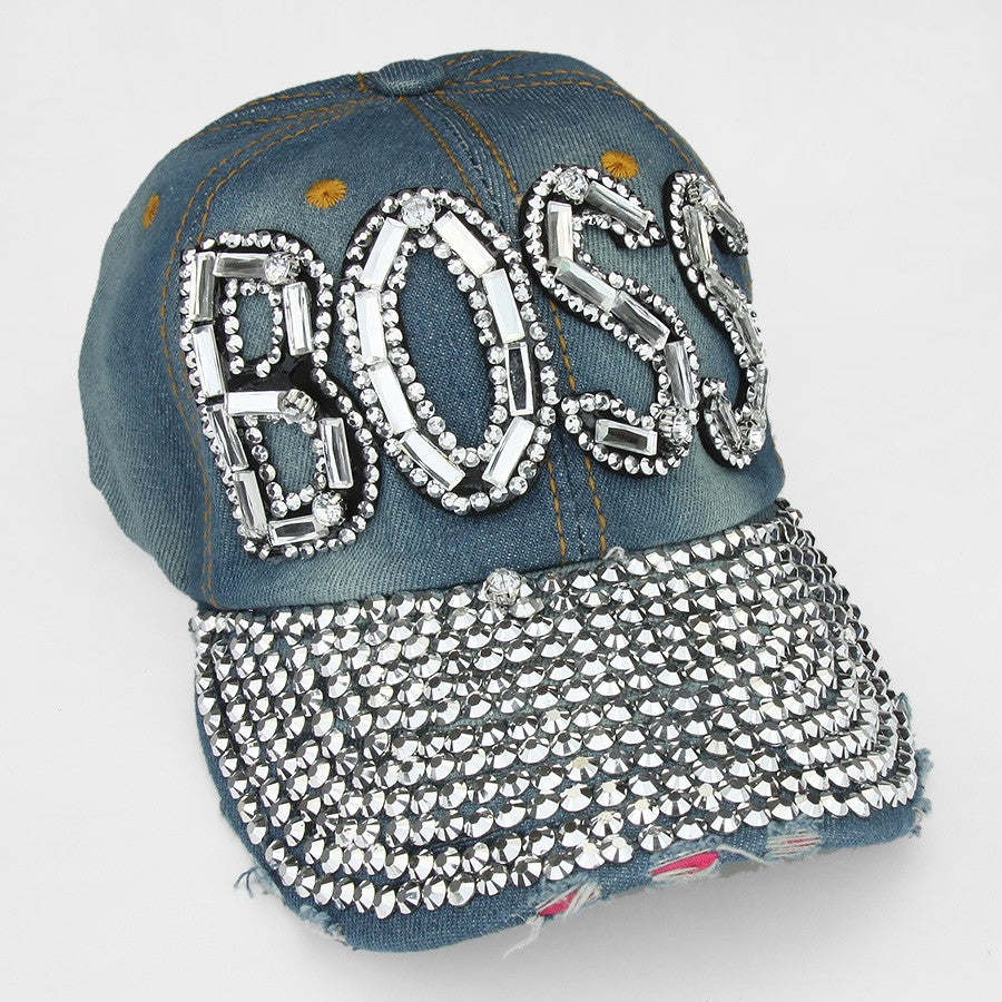 HATEGORY "BOSS" Embedded Bling Denim Cap