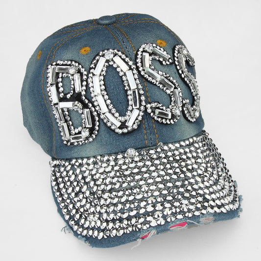 HATEGORY "BOSS" Embedded Bling Denim Cap