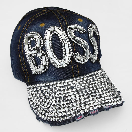 HATEGORY "BOSS" Embedded Bling Denim Cap