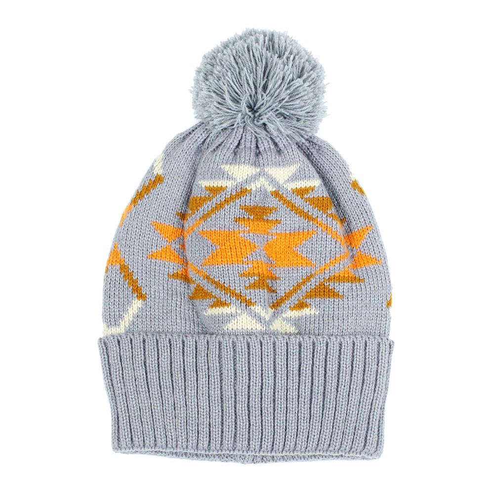 HATEGORY Pom Pom Western Pattern Beanie Hat