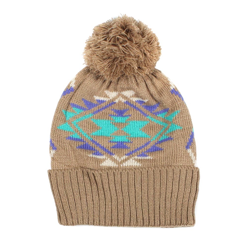 HATEGORY Pom Pom Western Pattern Beanie Hat