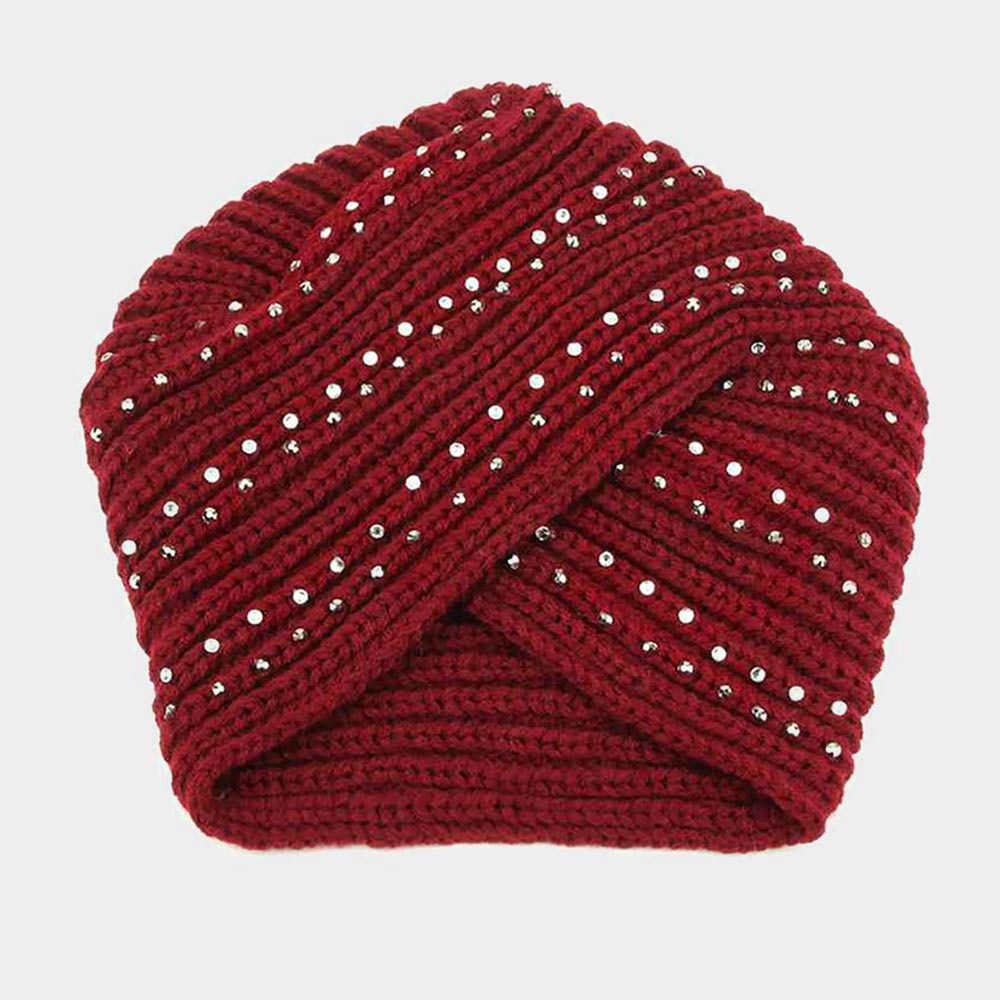 HATEGORY Rhinestone Knit Turban Beanie Hat