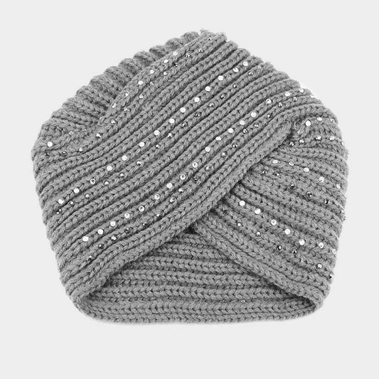 HATEGORY Rhinestone Knit Turban Beanie Hat