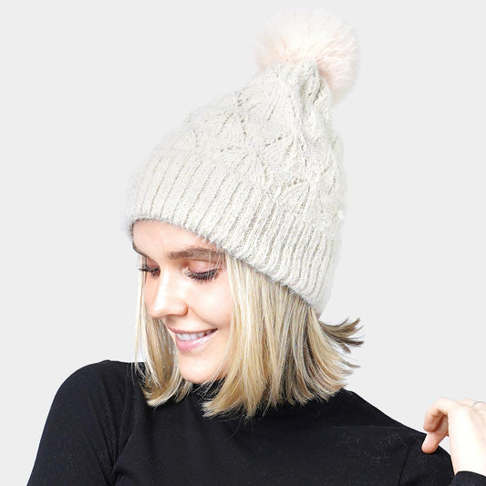 HATEGORY Pom Pom Multi Color Lurex Knit Beanie Hat
