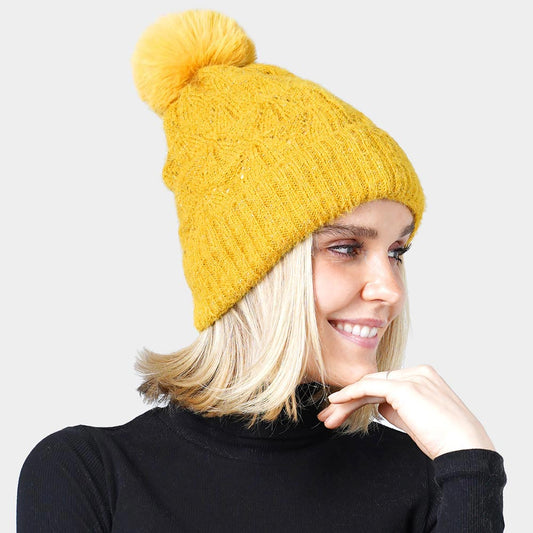 HATEGORY Pom Pom Multi Color Lurex Knit Beanie Hat
