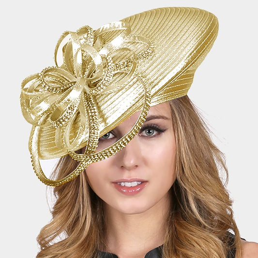 HATEGORY Satin braided beret hat with loopy stone bow