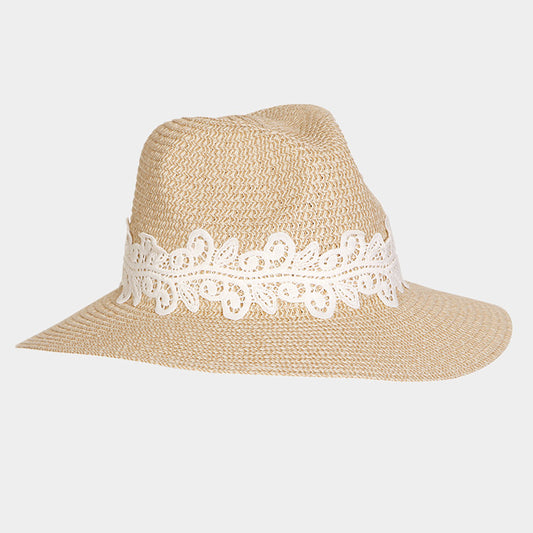 HATEGORY Lace Trim Straw Sun Hat