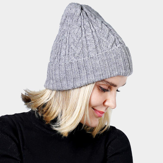 HATEGORY Cable Knit Cuff Beanie Hat