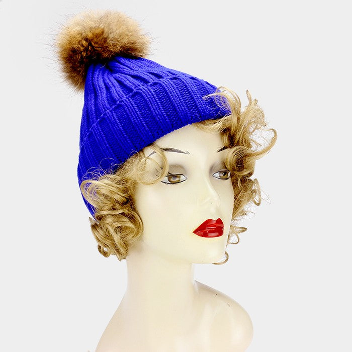 HATEGORY Fur pom pom beanie hat