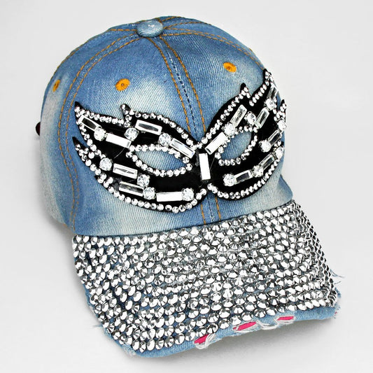 HATEGORY Mask Embedded Bling Denim Cap