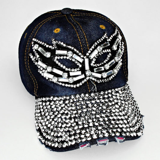 HATEGORY Mask Embedded Bling Denim Cap