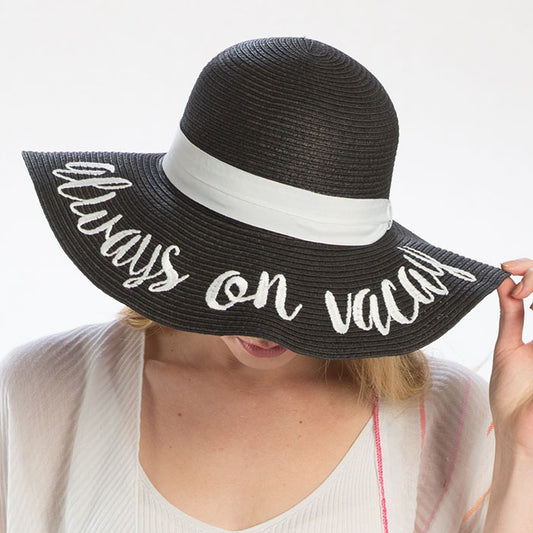 HATEGORY 'Always on Vacay' Embroidery Straw Floppy Sun Hat