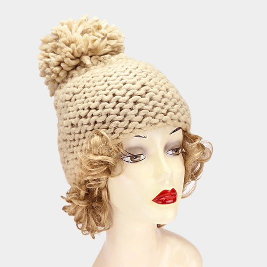 HATEGORY Chunky yarn pom pom beanie hat