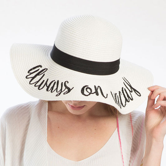 HATEGORY 'Always on Vacay' Embroidery Straw Floppy Sun Hat