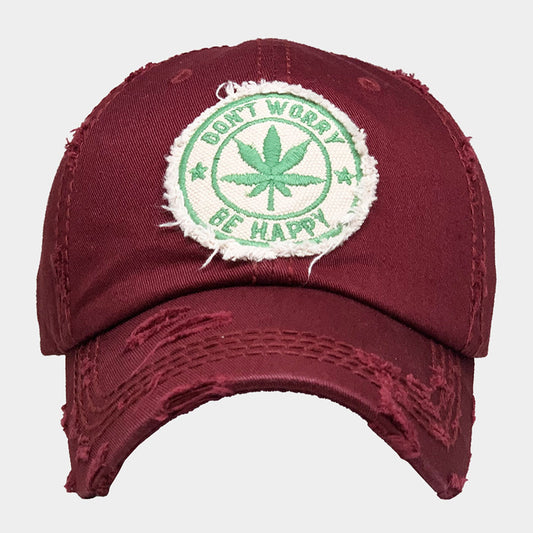 HATEGORY Don't Worry Be Happy Message Hemp Leaf Vintage Baseball Cap
