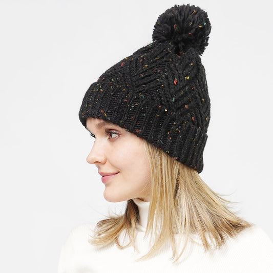 HATEGORY Confetti Knit Pom Pom Beanie Hat