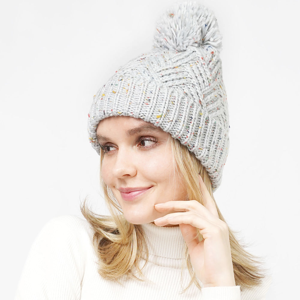 HATEGORY Confetti Knit Pom Pom Beanie Hat
