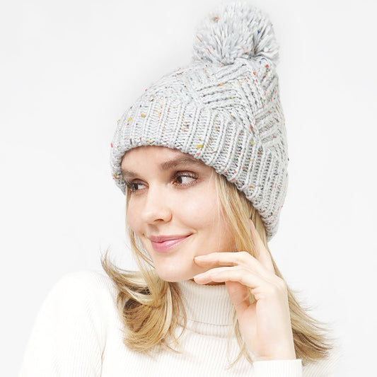 HATEGORY Confetti Knit Pom Pom Beanie Hat