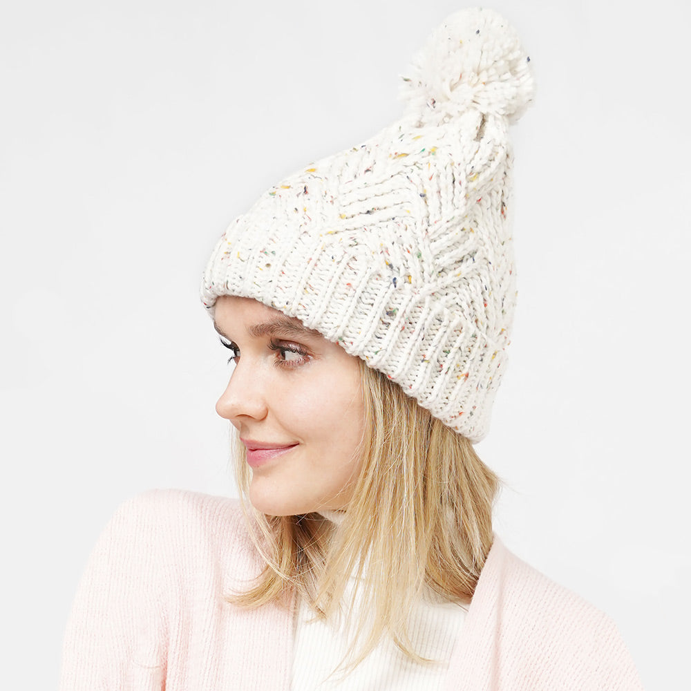 HATEGORY Confetti Knit Pom Pom Beanie Hat