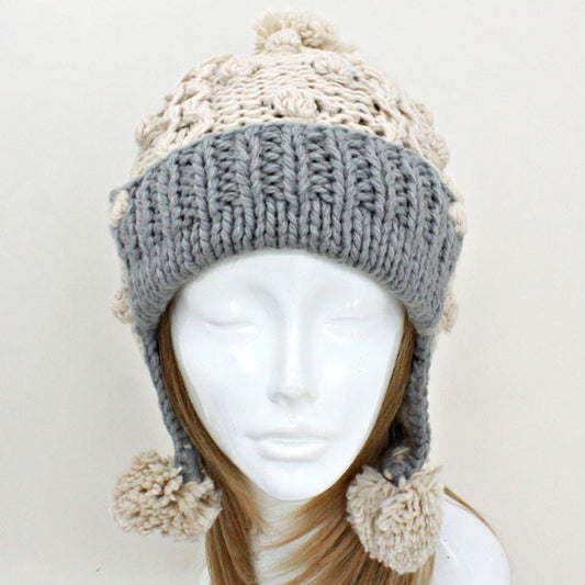 HATEGORY Knitted Ear Flap Pom Pom Beanie