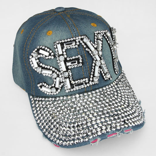 HATEGORY "SEXY" Embedded Bling Denim Cap