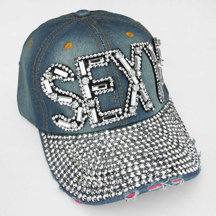 HATEGORY "SEXY" Embedded Bling Denim Cap