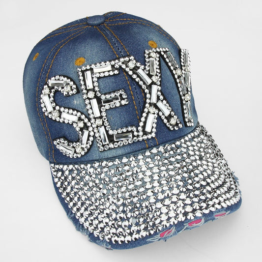 HATEGORY "SEXY" Embedded Bling Denim Cap