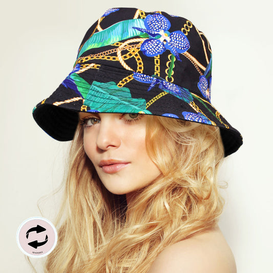 HATEGORY Reversible Chain Flower Patterned Bucket Hat