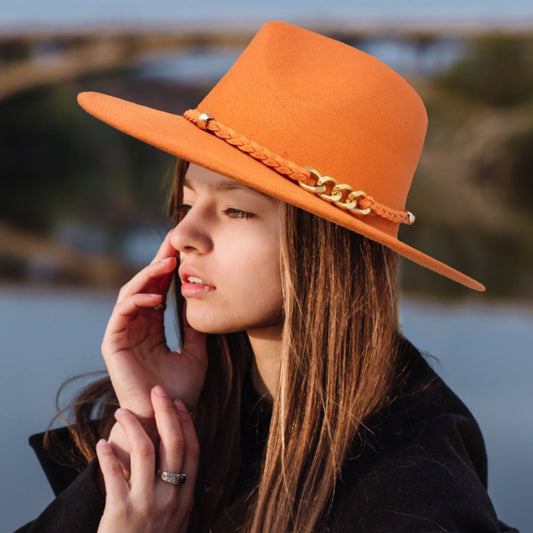 HATEGORY Braided Faux Leather Chain Link Band Panama Hat