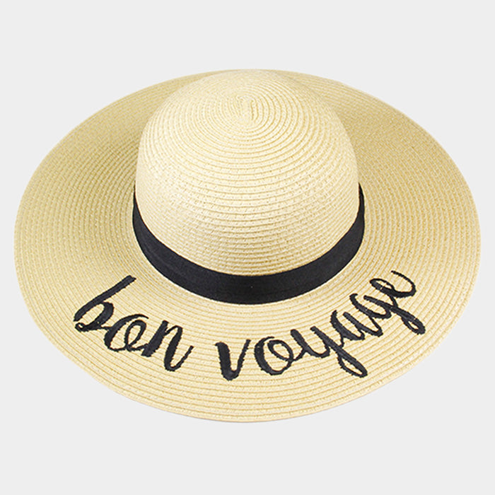 HATEGORY "Bon Voyage" Embroidery Straw Floppy Sun Hat