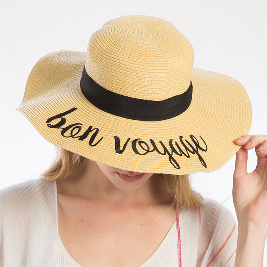 HATEGORY "Bon Voyage" Embroidery Straw Floppy Sun Hat