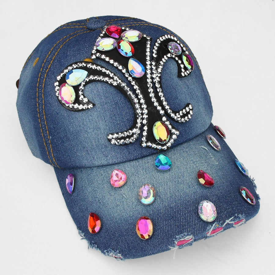 HATEGORY "Fleur de Lis" Embedded Bling Denim Cap