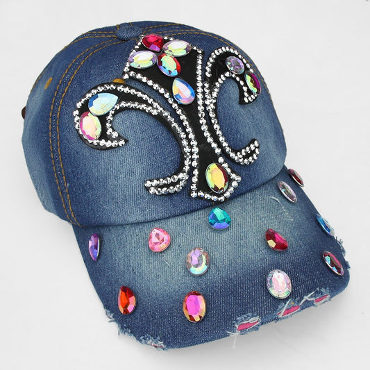 HATEGORY "Fleur de Lis" Embedded Bling Denim Cap