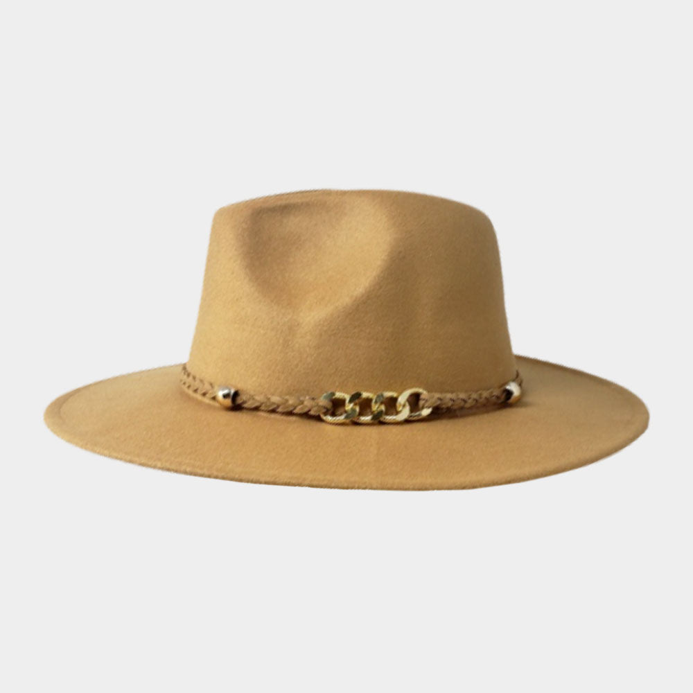 HATEGORY Braided Faux Leather Chain Link Band Panama Hat